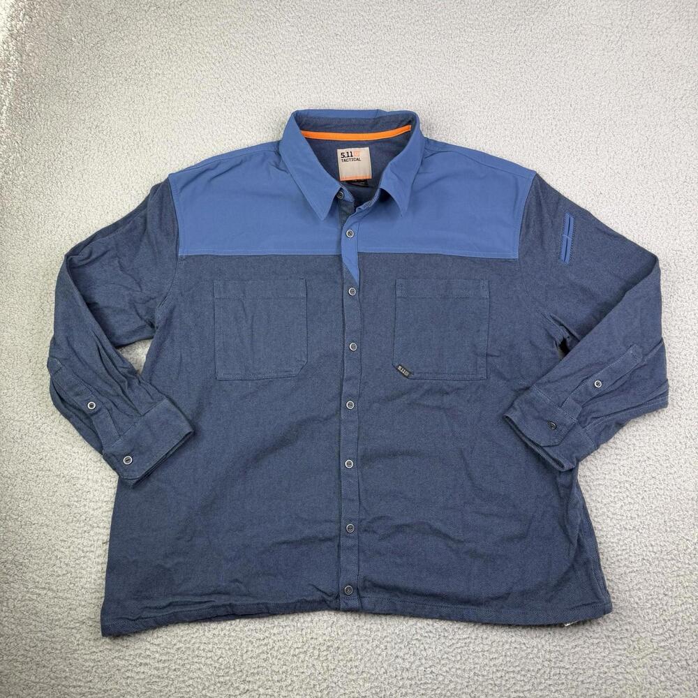 5.11 Tactical Sidewinder Flannel Shirt Mens XXL Blue 3/4 Sleeve Snap Button